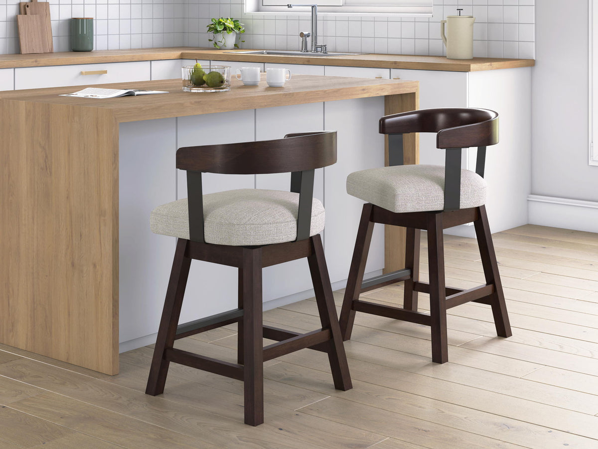 Haddigan - Upholstered Swivel Barstool (Set of 2) - Dark Brown – alternate view 2