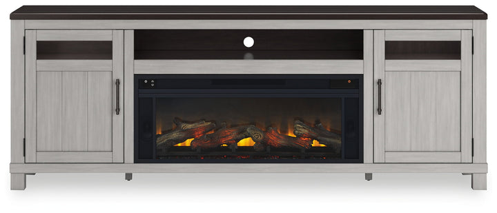 Darborn - 88" TV Stand With Electric Infrared Fireplace Insert - Gray / Brown