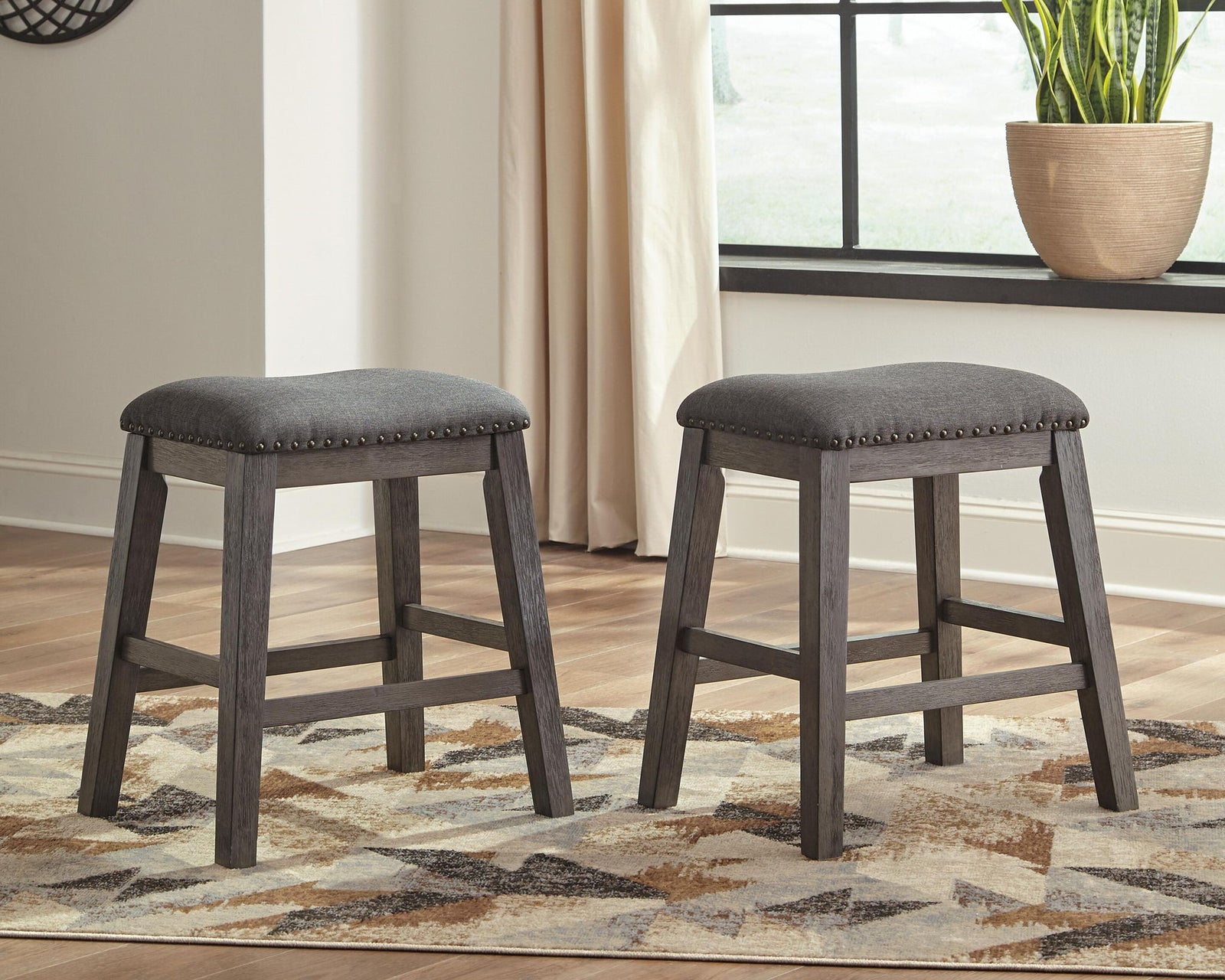 Caitbrook - Upholstered Stool (Set of 2) - Gray – alternate view 2