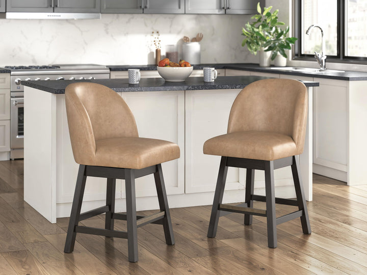 Neymorton - Upholstered Swivel Faux Leather Barstool (Set of 2) - Dark Grayish Brown – alternate view 2