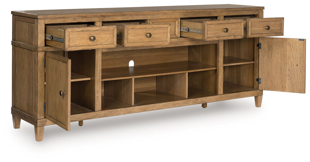 Sharlance - XL TV Stand With Fireplace Option - Light Brown