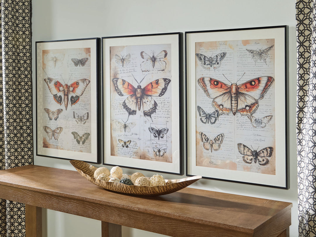 Jossletts - Wall Art Set (Set of 3) - Orange / Black / Ivory