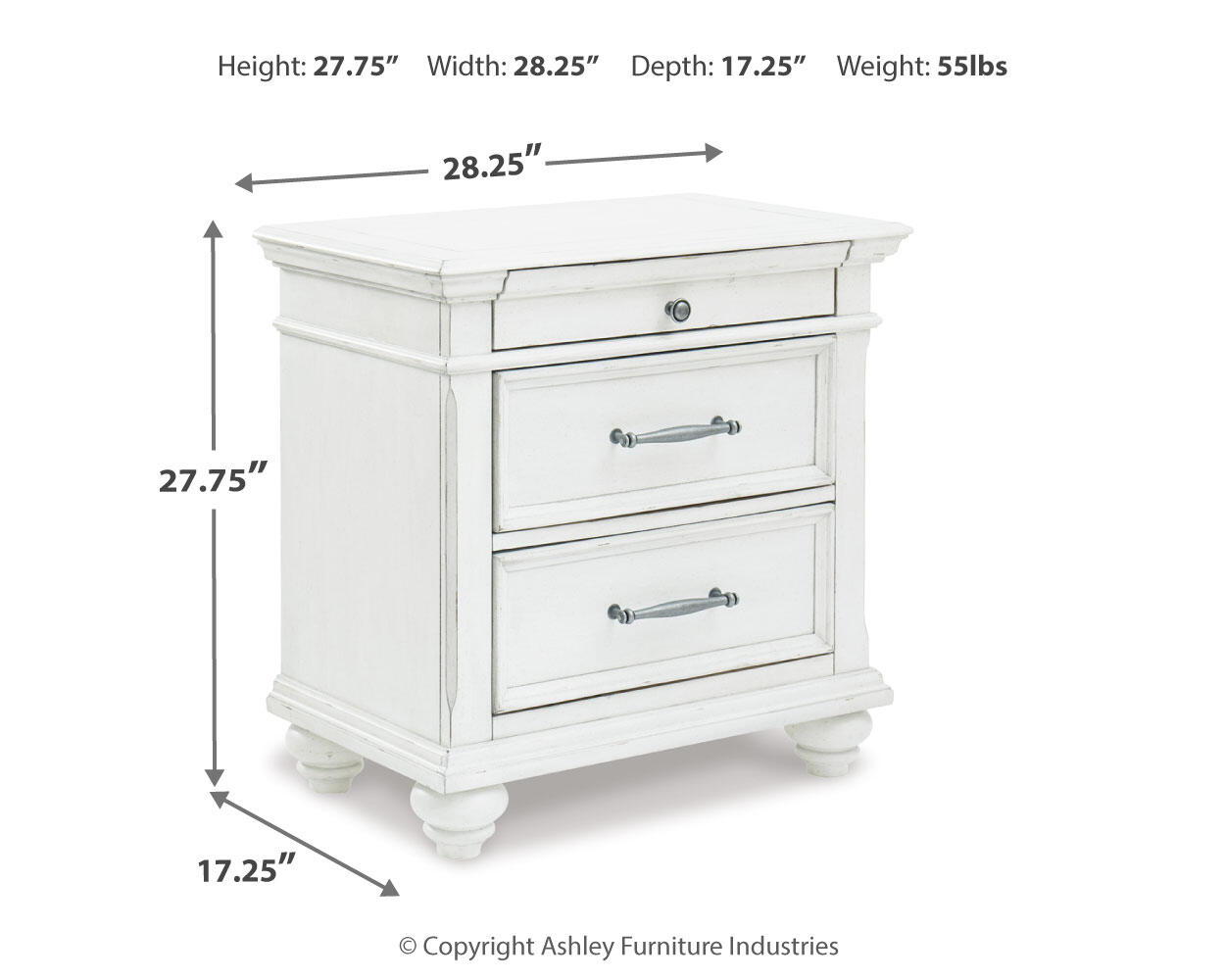 Kanwyn - Three Drawer Night Stand - Whitewash – alternate view 2
