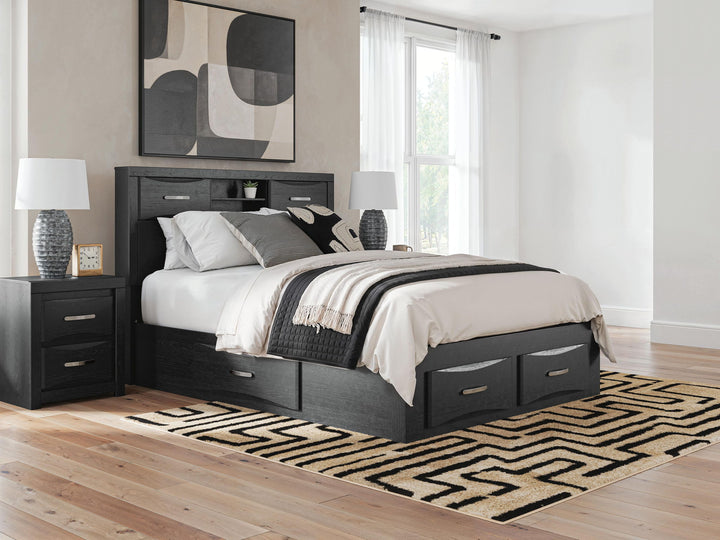 Stabotta - Queen Bookcase Bed With Storage Footboard And 2 Under Bed Storage Units - Black