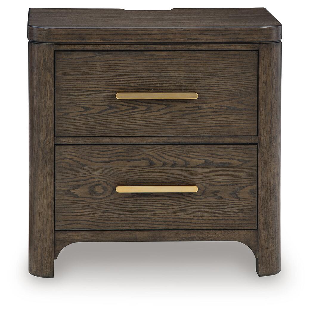 Radkin - Two Drawer Night Stand - Burnished Brown – alternate view 2