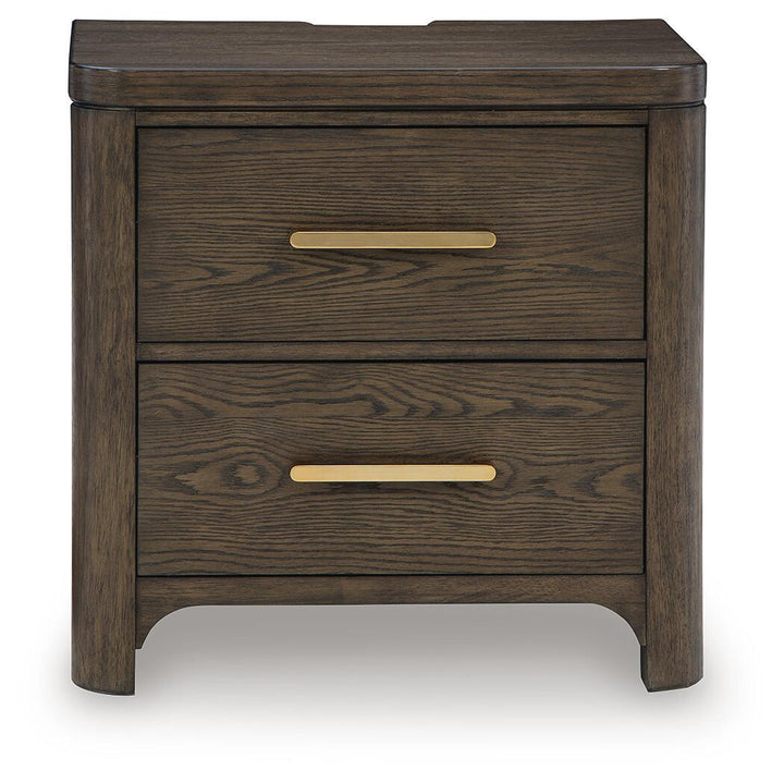 Radkin - Two Drawer Night Stand - Burnished Brown – alternate view 2