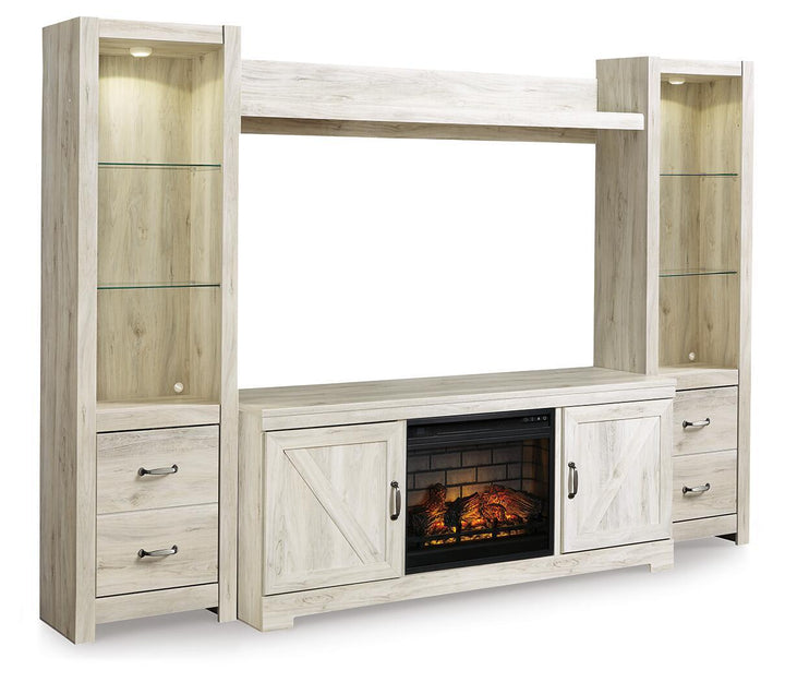 Bellaby - Entertainment Center - TV Stand With Faux Firebrick Fireplace Insert - Whitewash