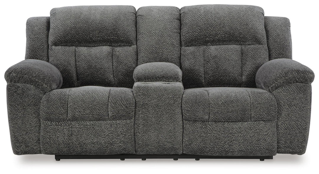 Frohn - DBL Reclining Loveseat With Console - Graphite - Fabric