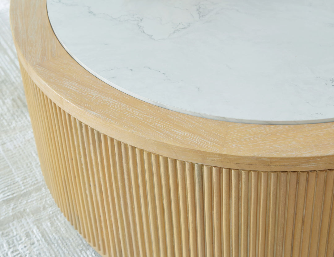 Camdill - Round Cocktail Table - Light Brown / White – alternate view 2