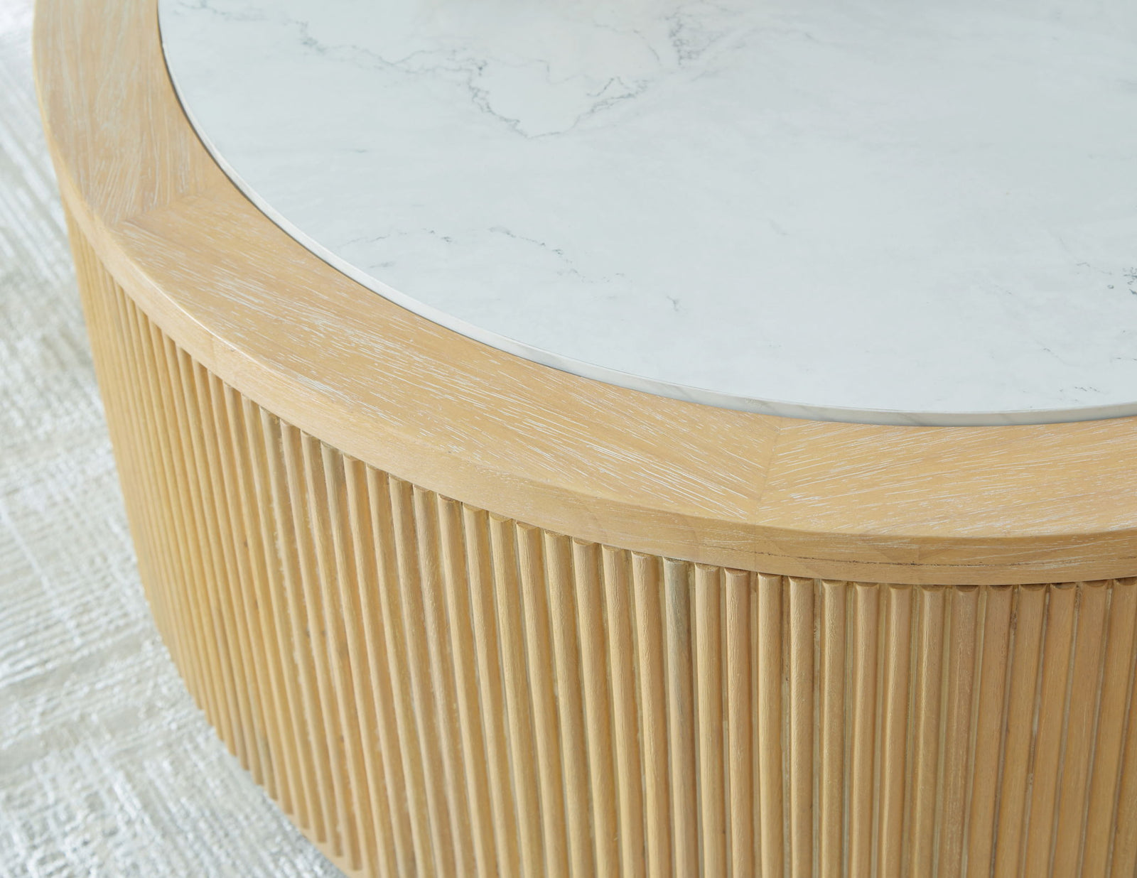 Camdill - Round Cocktail Table - Light Brown / White – alternate view 2