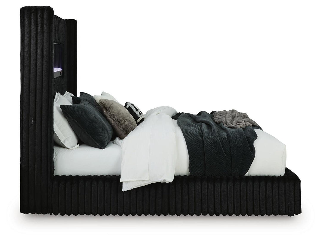 Tayleena - Upholstered Bed With Fireplace And Wireless Audio