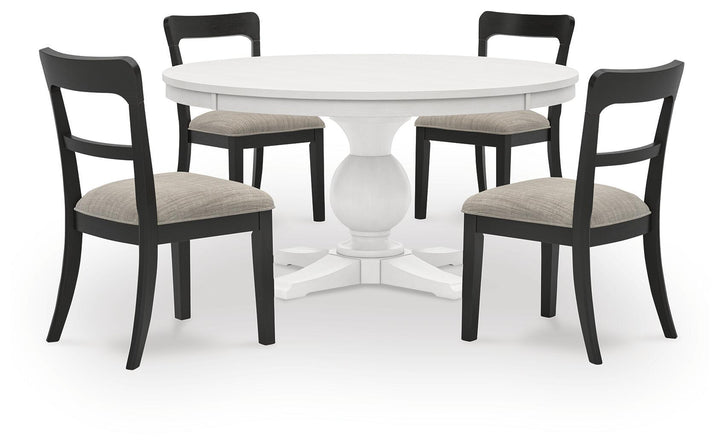 Greddinton - Round Dining Table Set - Black Chairs