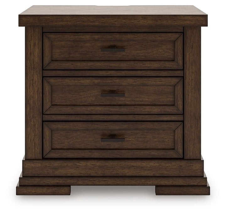 Taffenbrook - Three Drawer Night Stand - Medium Brown