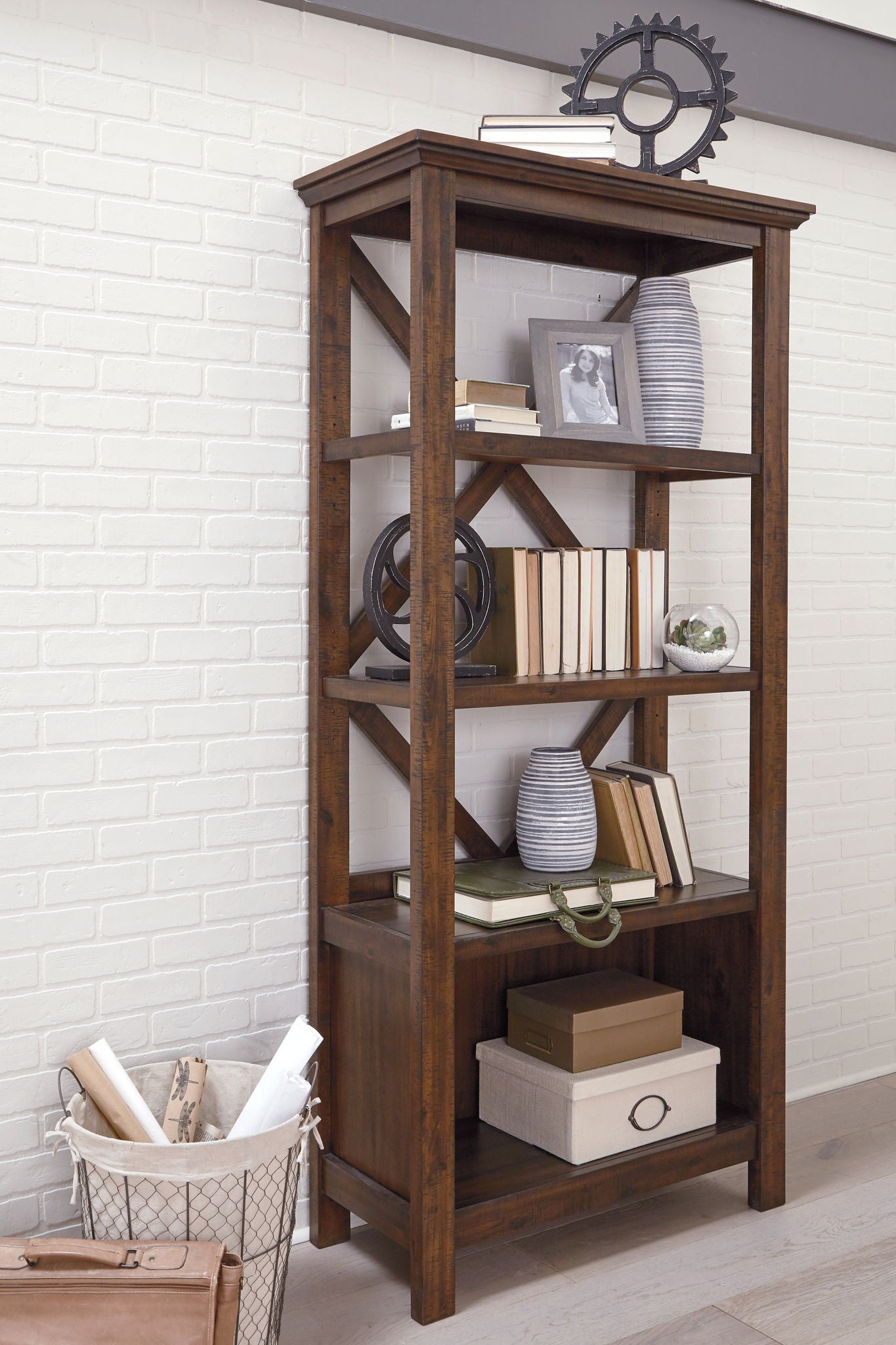 Baldridge - Large Bookcase - Rustic Brown – alternate view 4