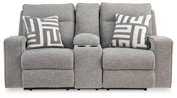 Biscoe - Power Reclining Loveseat With Console /Adj Headrest - Pewter