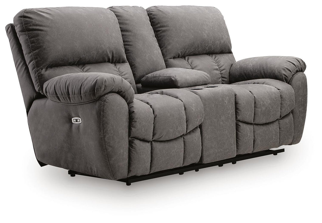 Bakerstein - Power Reclining Loveseat/Console/Adjustable Headrest - Galaxy