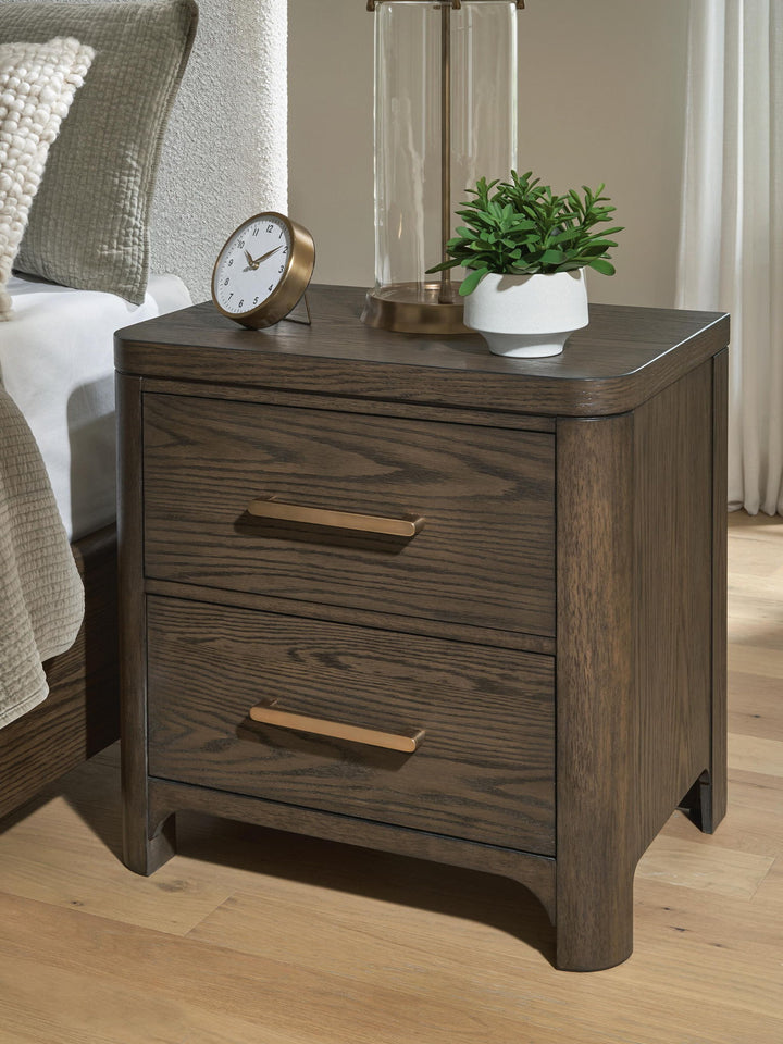 Radkin - Two Drawer Night Stand - Burnished Brown – alternate view 3
