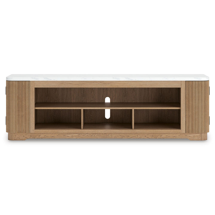 Camdill - XL TV Stand With Fireplace Option - Light Brown
