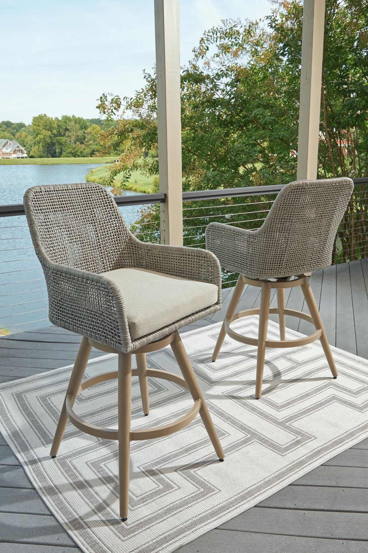 Seton Creek - Barstool With Cushion (Set of 2) - Beige / Gray – alternate view 2