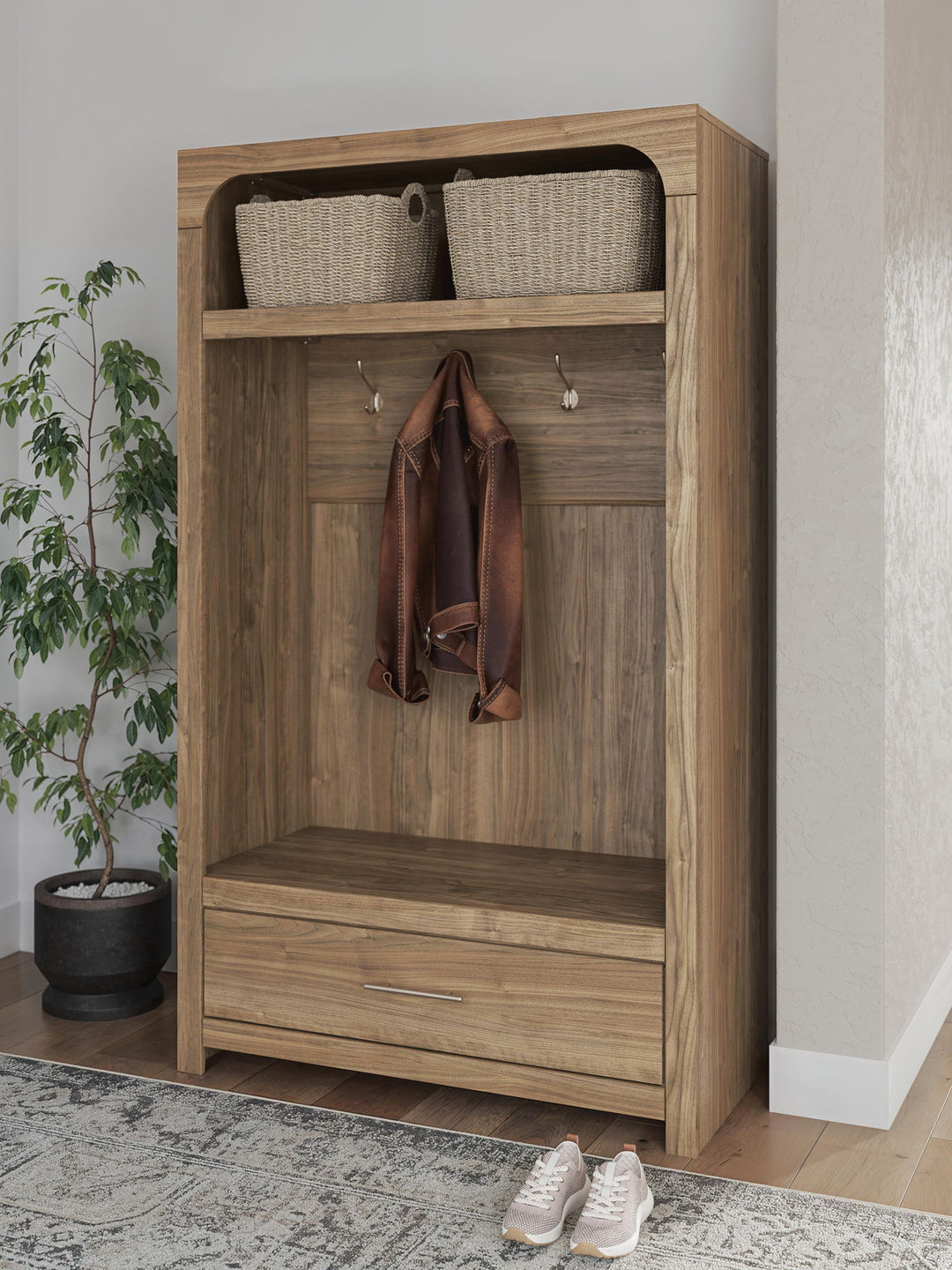 Dovander - Hall Tree With Storage Bench - Brown – alternate view 4