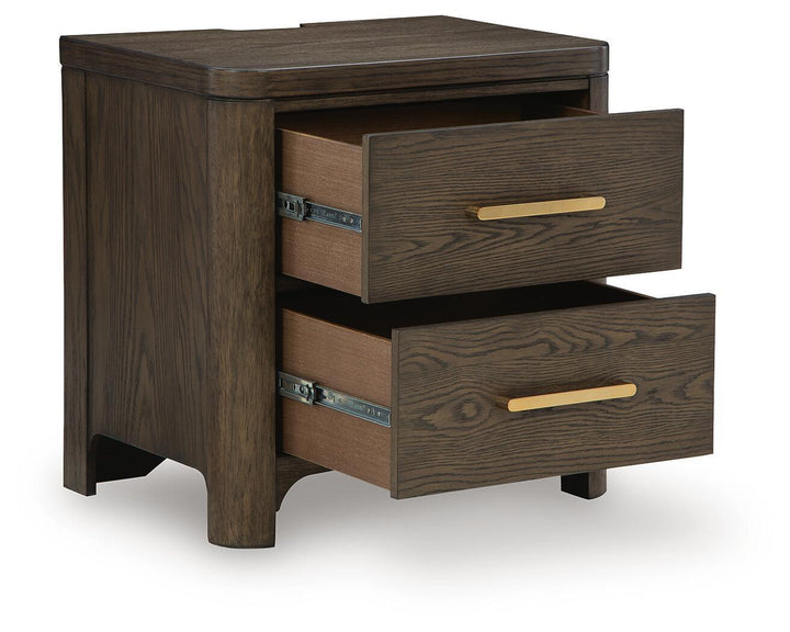 Radkin - Two Drawer Night Stand - Burnished Brown – alternate view 4